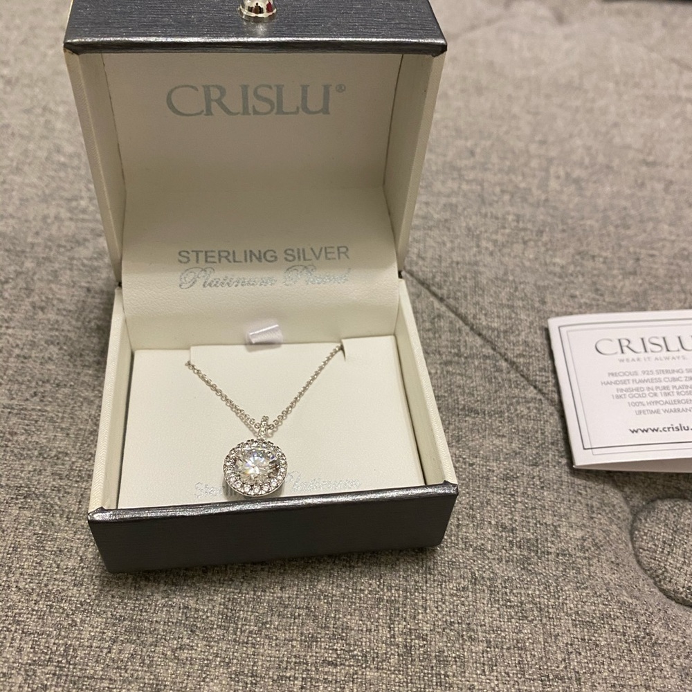 Crislu sterling silver platinum plated halo